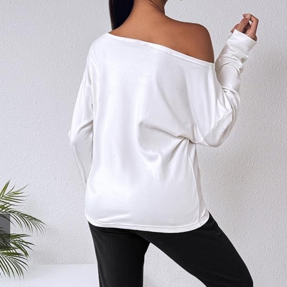 ChicMe "NOPE. Not Today" Off-the-Shoulder White/Olive Green Sweatshirt - XL - Picture 6 of 15
